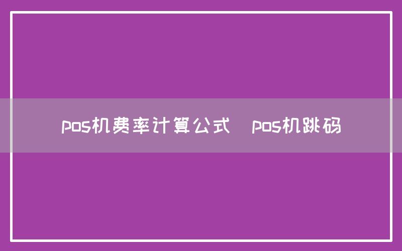 pos机费率计算公式(pos机跳码)