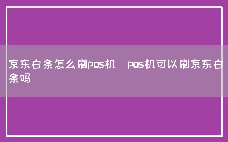 京东白条怎么刷pos机(pos机可以刷京东白条吗)