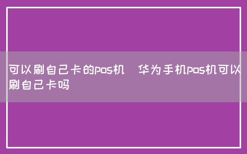 可以刷自己卡的pos机(华为手机pos机可以刷自己卡吗)