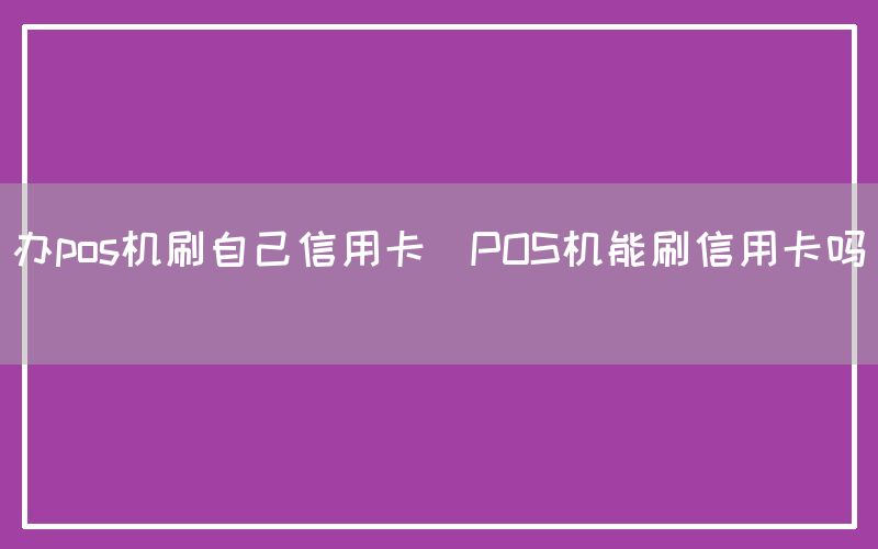 办pos机刷自己信用卡(POS机能刷信用卡吗)