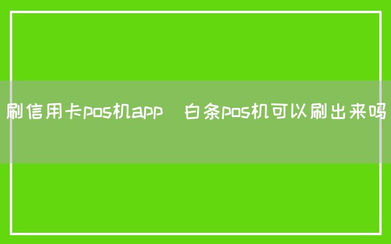 刷信用卡pos机app(白条pos机可以刷出来吗)