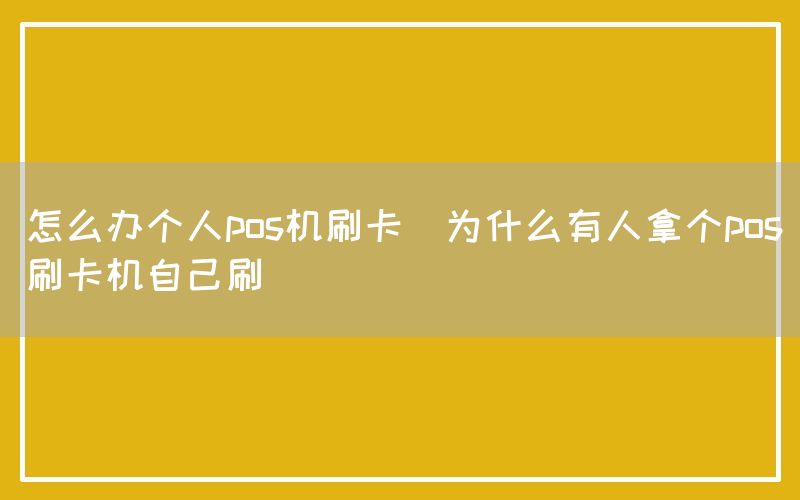 怎么办个人pos机刷卡(为什么有人拿个pos刷卡机自己刷)